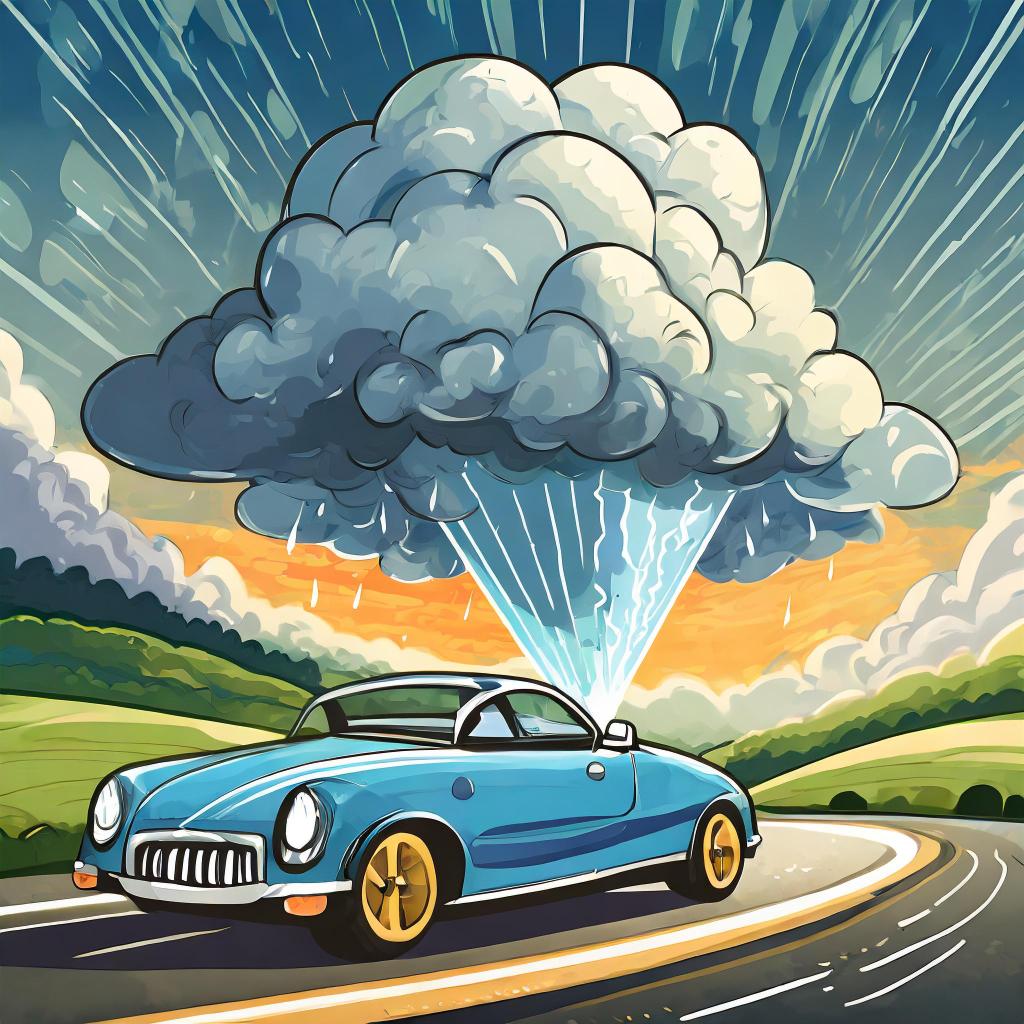Water Drives the Weather: a car in front of a thunderstorm